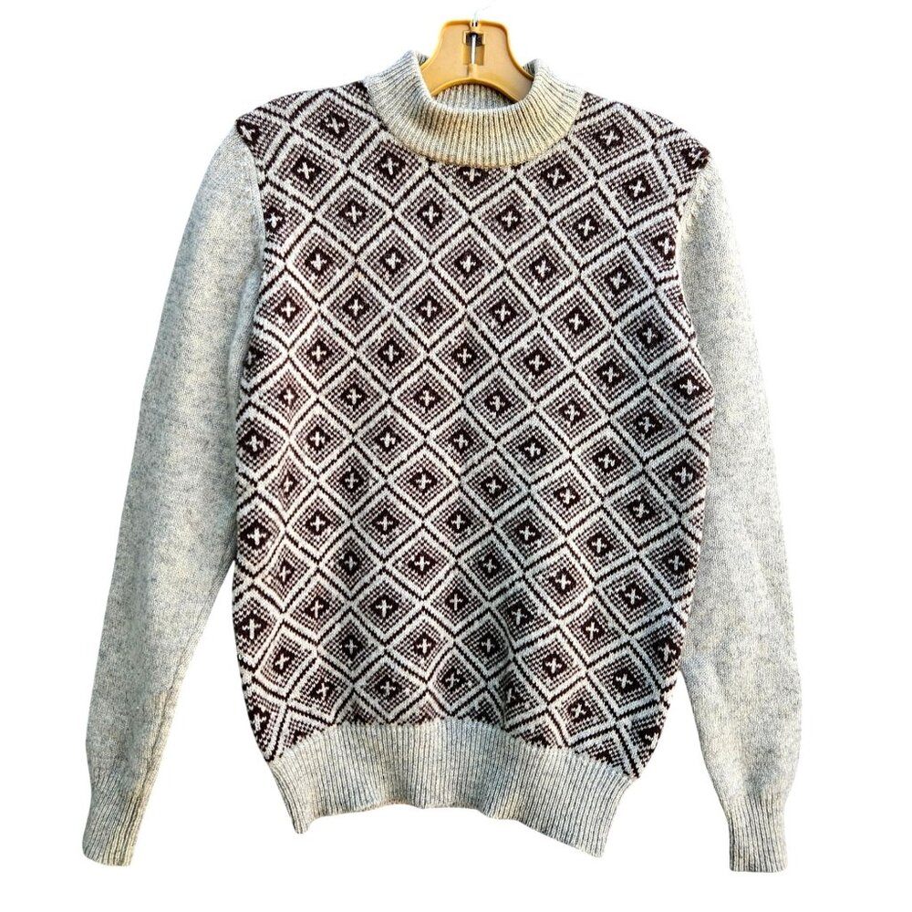 Vintage Piccadilly Lambswool Turtleneck Sweater Brown Gray Pattern Knit